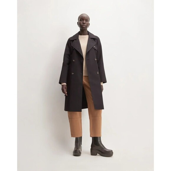 Everlane The Trench Coat Womens XS Black Double Breasted Belted Black Lined NWT - Picture 1 of 10